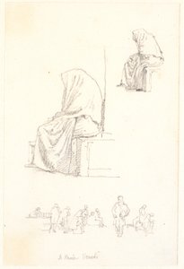 Sketchbook with Studies of a Seated Old Woman and Praying Figures by Christen Købke