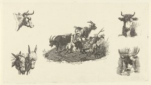 Three Goats with Cow Heads and Donkey Heads on Either Side by Christiaan Godfried Schutze van Houten