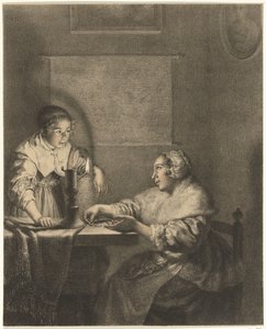 Interior with Lady and Maid by Candlelight