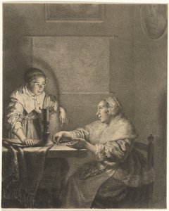 Interior with Lady and Maid by Candlelight