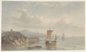 Coastal Landscape with Harbor and Ships on the Water