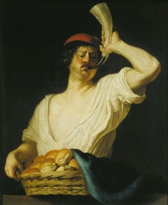 A Baker Blowing his Horn by Christiaen van Couwenbergh