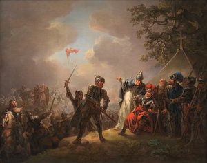 The Legend of the Danish Flag. The Dannebrog Falling from the Sky during the Battle of Lyndanise by Christian August Lorentzen