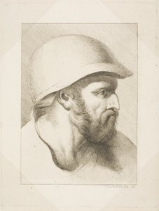 Bearded Male Head with Steel Helmet