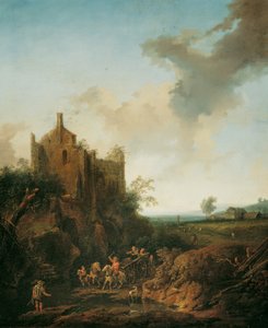 Landscape with Castle Ruin and Horse Cart by Christian Hilfgott Brand