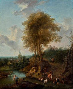 Landscape with Three Trees and Church by Christian Hilfgott Brand