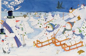 Snowmen Tobogganing by Christian Kaempf