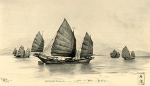 Chinese Junks at the Entrance to Hong Kong Harbour by Christian Wilhelm Allers