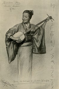 Woman playing the shamisen, Mentaki Falls, Kobe, Japan, 1898 by Christian Wilhelm Allers