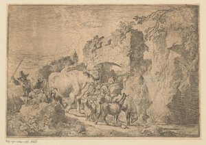 Shepherd with Flock by a Ruin by Christian Wilhelm Ernst Dietrich
