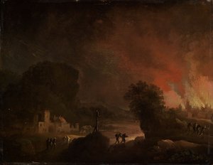 Night Landscape with Burning City by Christian Wilhelm Ernst Dietrich