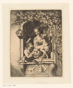 Woman with Children in Decorated Window by Christian Wilhelm Ernst Dietrich