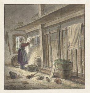 Corner of a Stable with a Girl Hanging a Cloth by Christina Chalon