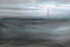 Misty Ocean Sailboat