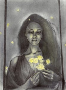 Dreamy Woman Glowing Flowers by Christine Lindstrom