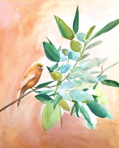 Orange Bird on Branch by Christine Lindstrom
