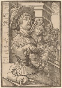 A Young Man Playing a Psalterium by Christoffel van Sichem I after Hendrik Goltzius