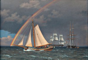 Rainbow at Sea with Some Cruising Ships