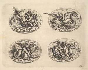 Four Ovals with Genii, Plates from the Neue Grotessken Buch, 1610