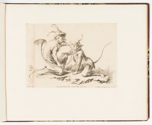 Plate 10, The Master of the Hunting Horn, Monkey Antics or Different Actions of Human Life Represented by Monkeys by Christophe Huet