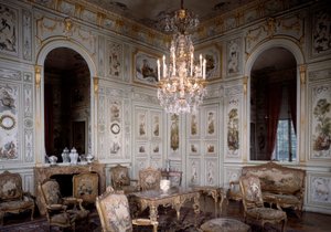 View of the Large Living Room of the Chateau de Champs sur Marne. Decorated by Christophe Huet