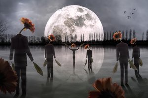 Moonlit Flower Head Figures by Christophe Kiciak