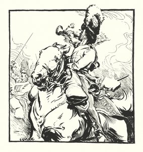 Bugler of the Scots Greys, drawing for an advertisement for Major Drapkin & Co