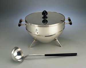 Soup tureen and ladle, manufactured by Hukin & Heath