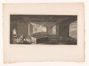 Etruscan Tomb in Tarquinia with a Draftsman Illuminated by a Torch on the Left by Christopher Norton