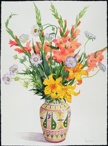 Orange and Blue Flowers in a Moroccan Vase by Christopher Ryland