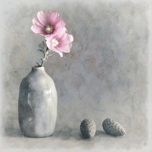 Pink Hollyhock Still Life by Cicek Kiral