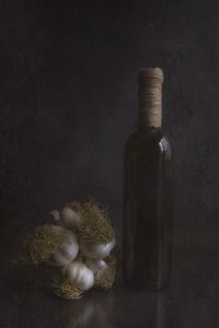 Rustic Garlic and Bottle by Cicek Kiral