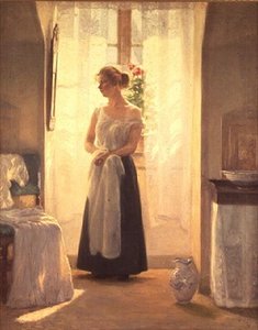 Interior with a Girl Standing in Front of a Mirror