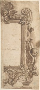 Design for a Half Frame Decorated with Angels, Volutes and Garlands by Ciro Ferri.