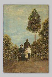 Portrait of an Unknown Man in Naval Uniform, Woman and Two Children in Shrubbery
