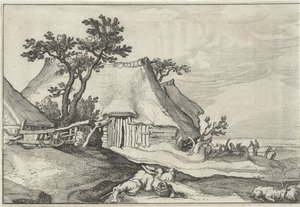 Farm and Shepherd with Sheep and Goat (Landscapes with Farms) by Claes Jansz. Visscher (II)