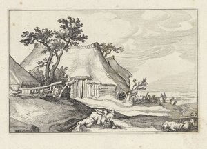 Farm and Shepherd with Sheep and Goat (Landscapes with Farms) by Claes Jansz. Visscher (II)