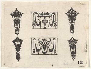 Blackwork Print with Two Horizontal Panels and Four Bezels
