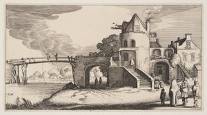 Bridge with a Toll-House, from Landscapes (Playsante Lantschappen) by Claes Jansz. Visscher II