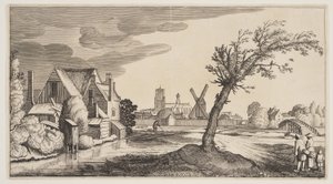 House on a Pond Outside a Town, from Landscapes by Claes Jansz. Visscher II