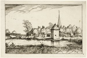 Pond and a Village, plate fifteen after Pictures of Farms, Country Houses and Rustic Villages by Claes Jansz. Visscher II