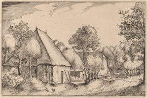 A Farmyard by Claes Jansz Visscher after Johannes van Doetechum, the Elder after Lucas