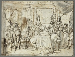 The Actors Making Ready; Studies of the Holy Family and Saint John the Baptist by Claude Gillot