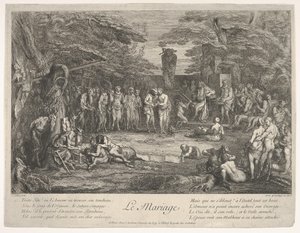 The Marriage: In a Forest, an Old Satyr Marries the Betrothed in Center by Claude Gillot