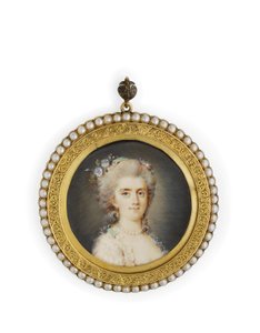 Comtesse Diane de Polignac in White Dress with Flowers and Green Ribbon by Claude Jean Baptiste (attr. to) Hoin