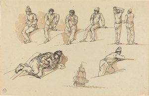 Eight Studies of Figures and a Ship at Sea by Claude Joseph Vernet