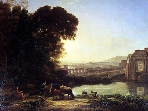 Cattle and Goats Drinking by a Ruin
