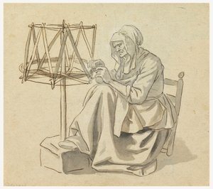 An Old Woman Spinning, 1810–30 by Claude Louis Desrais