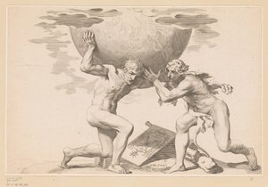 Atlas Gives the Celestial Globe to Hercules by Claude Mellan