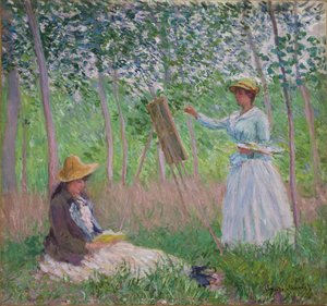 In the Woods at Giverny: Blanche Hoschede at Her Easel with Suzanne Hoschede Reading by Claude Monet
